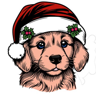 realistic dog wearing a santa hat