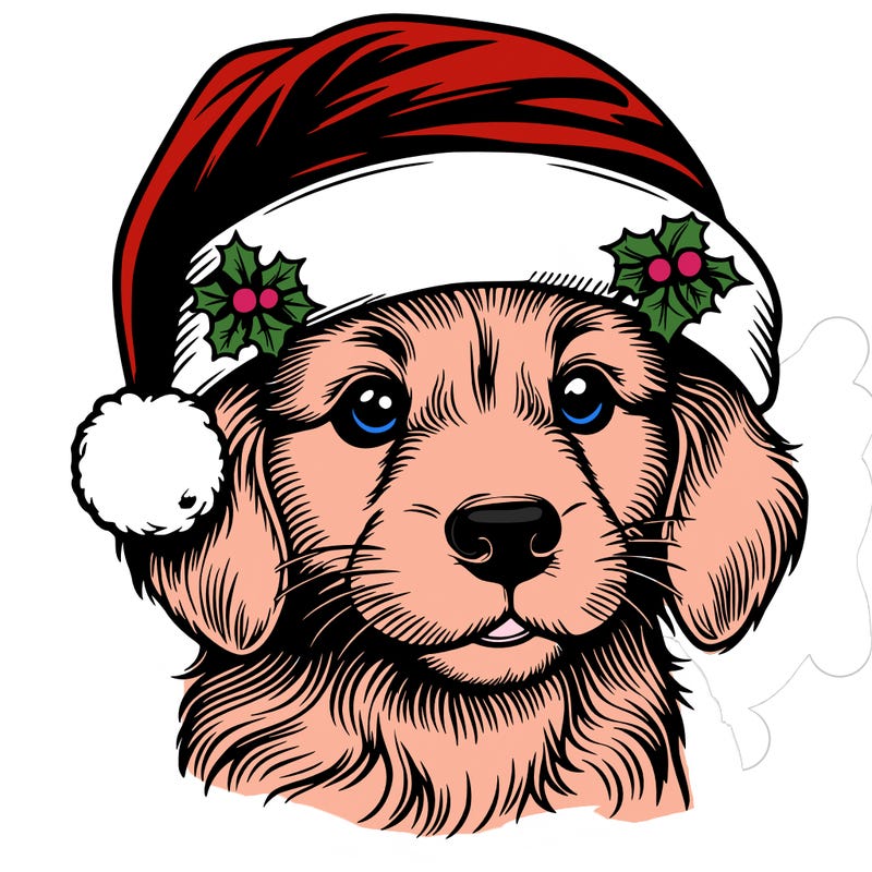 realistic dog wearing a santa hat