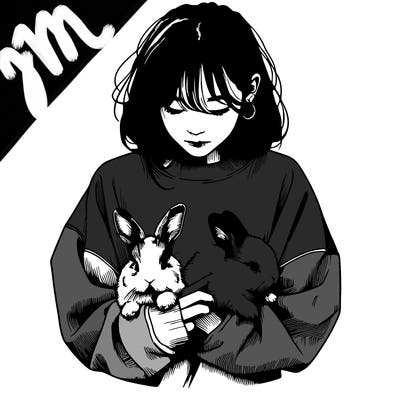 realistic girl with messy bunny baggy sweatshirt and holding bunnies