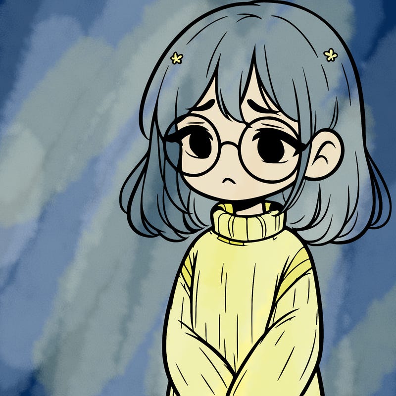 sad girl with glasses in a sweater
