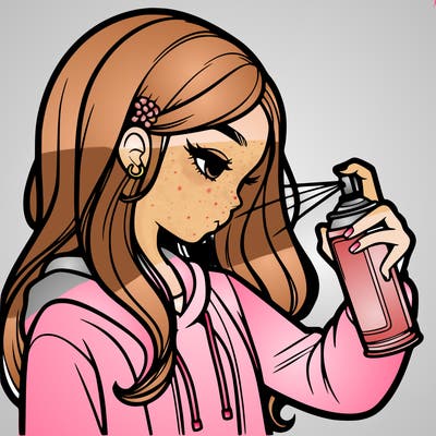 a realistic girl spray painting