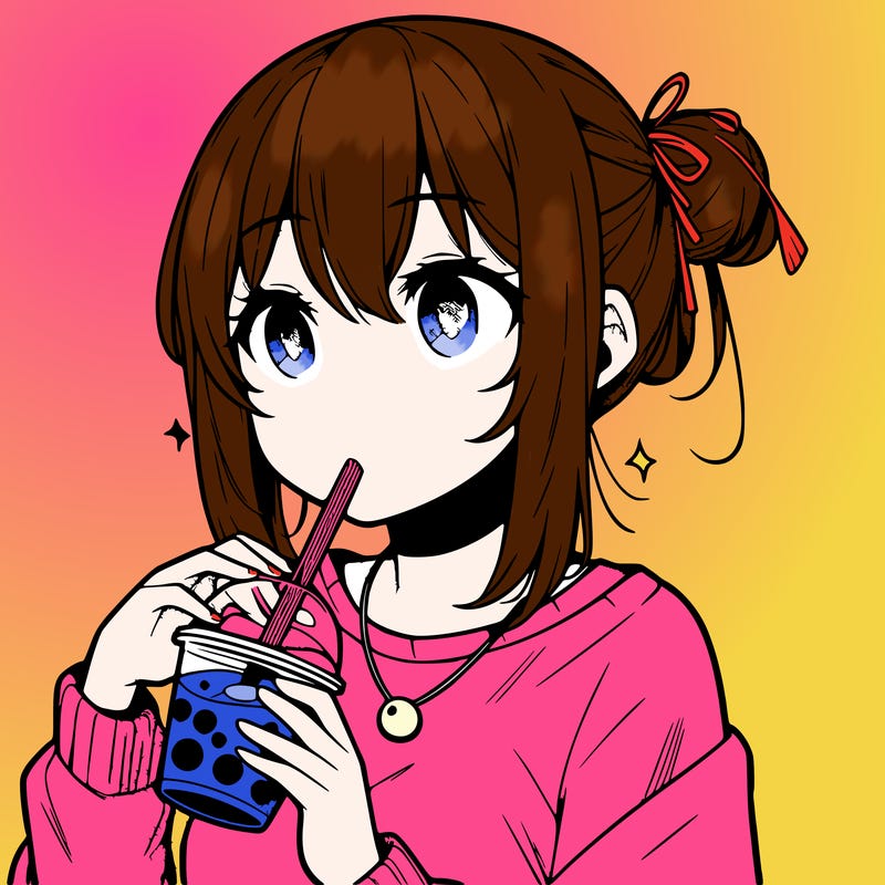 manga character drinking boba
