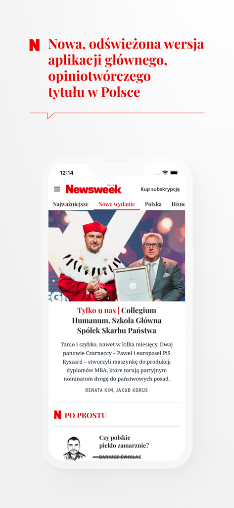 Newsweek Polska - Newsweek Polska mobile app interface showing current news headlines and articles in Polish.