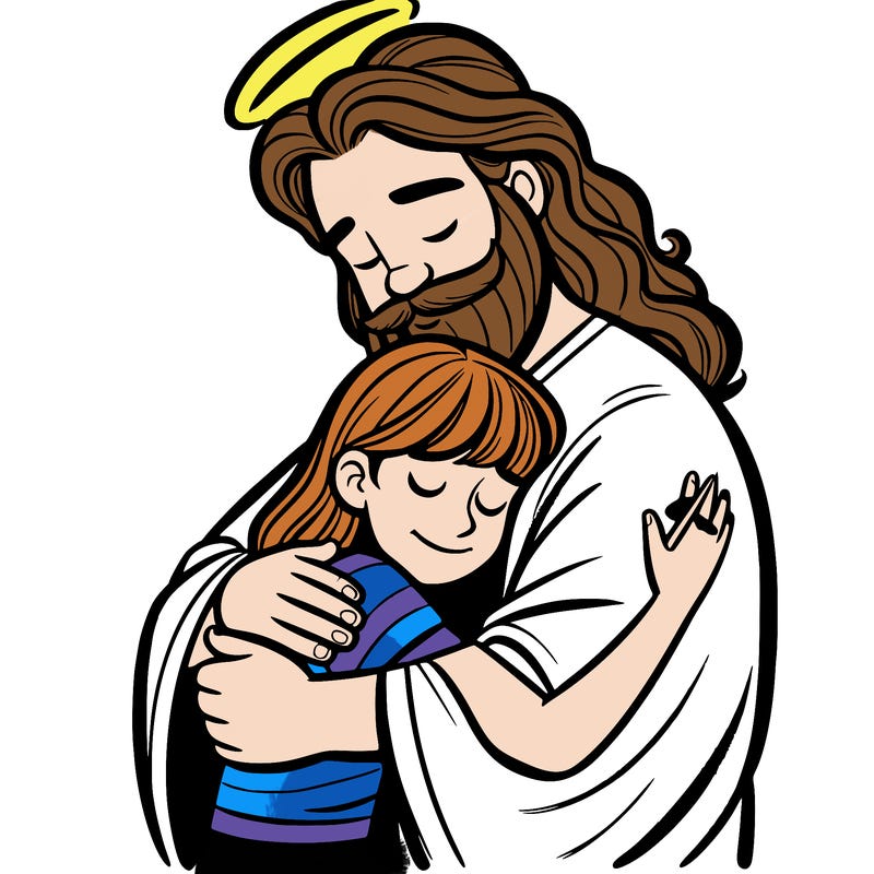 god hugging a teen girl