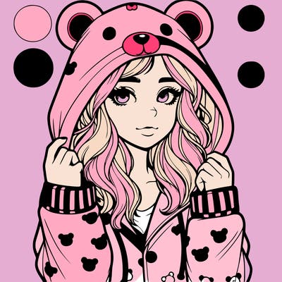 realistic girl in a animal pjs hoodie