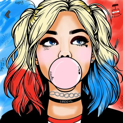 realististic girl blowing bubble -gum