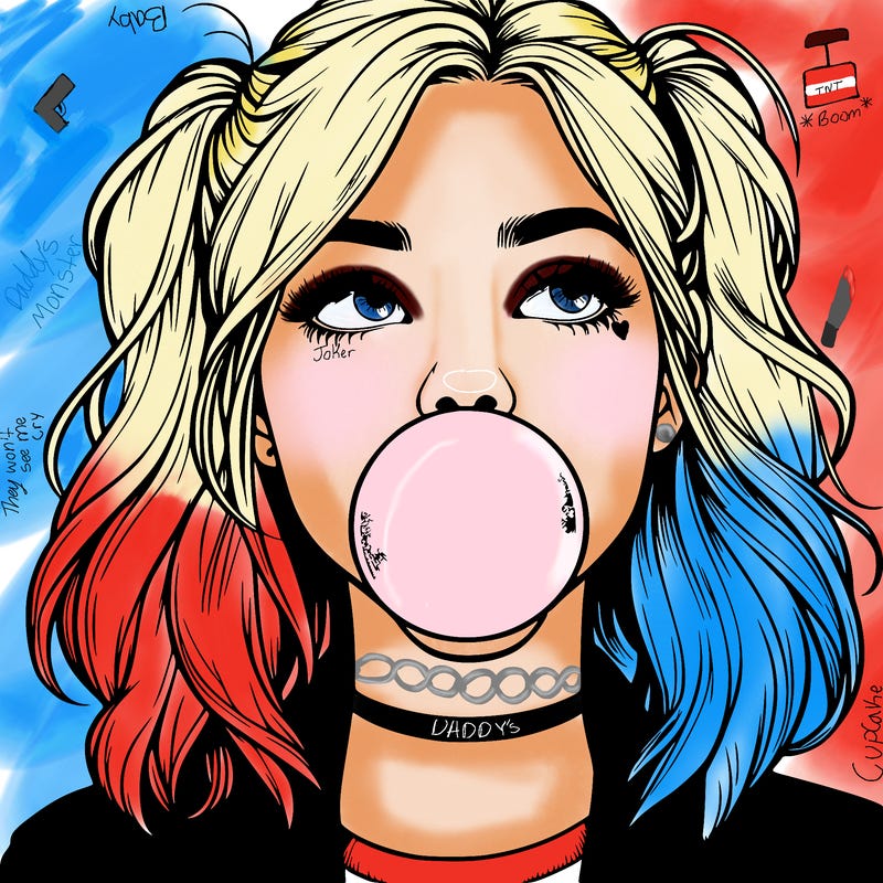 realististic girl blowing bubble -gum