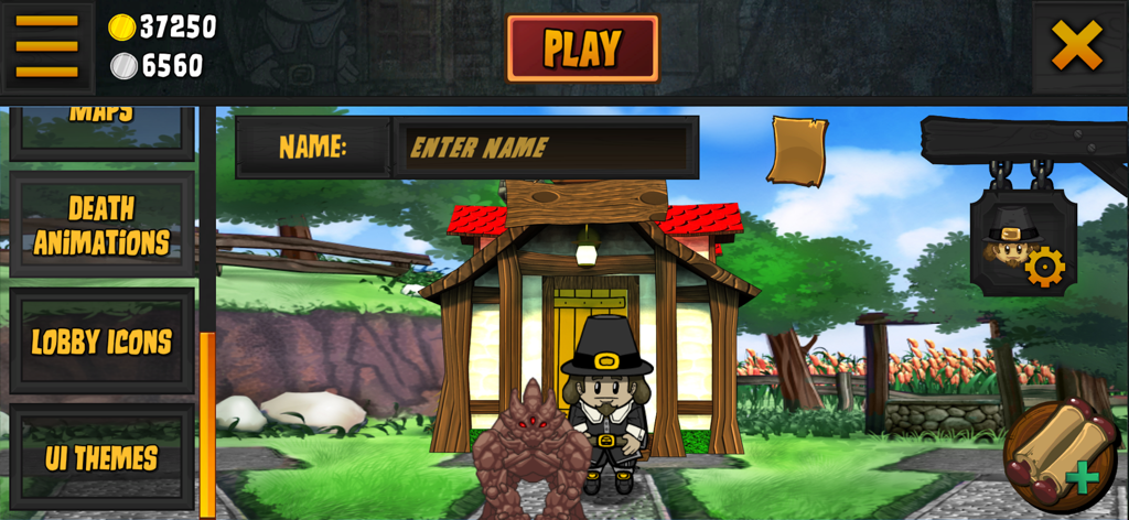 Town of Salem - The Coven - Town of Salem The Coven character customization screen with a pilgrim avatar and stone monster pet
