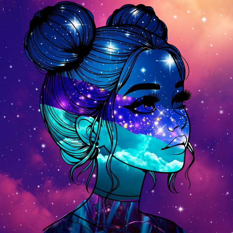 realistic girl with buns on the top of her head