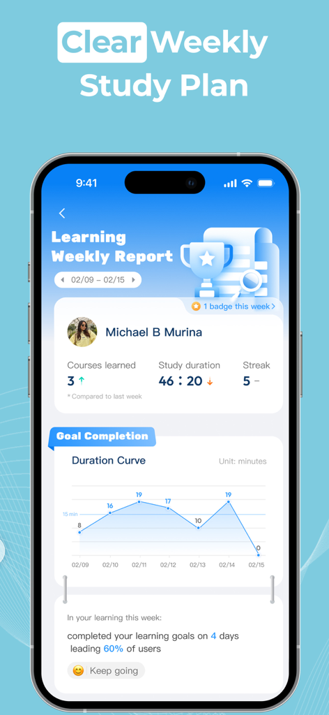 Talkora：Fun Language Learning - Weekly study plan and learning progress dashboard in the Talkora app