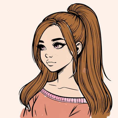 realistic girl with a high ponytail