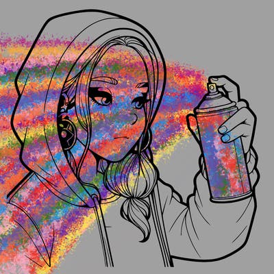 a realistic girl, spray painting