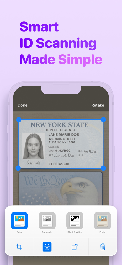 PDF Scanner Extra: Sign & Edit - Smart ID scanning feature in the PDF Scanner Extra app scanning a drivers license