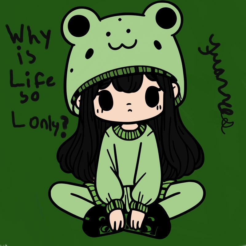 a girl wearing a frog hat and some frog socks