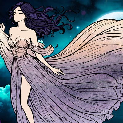 realistic woman in dress flowing the the wind