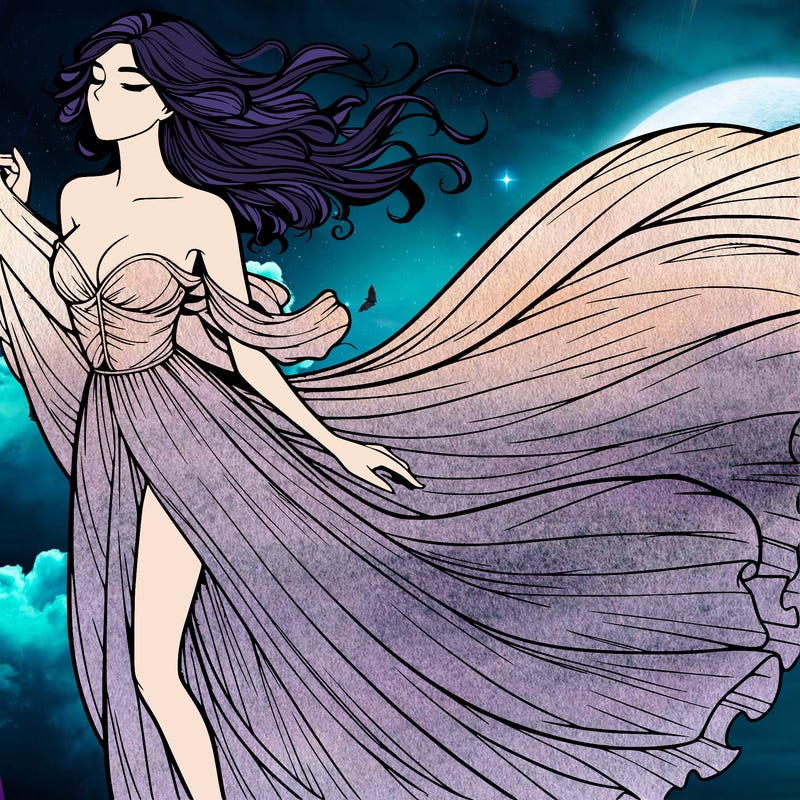 realistic woman in dress flowing the the wind