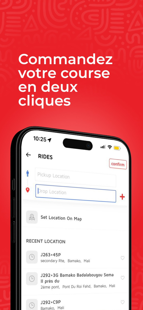 MOUV. - MOUV app ride booking screen with pickup and drop off location fields