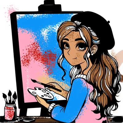 realistic girl artist painting a blank canvas