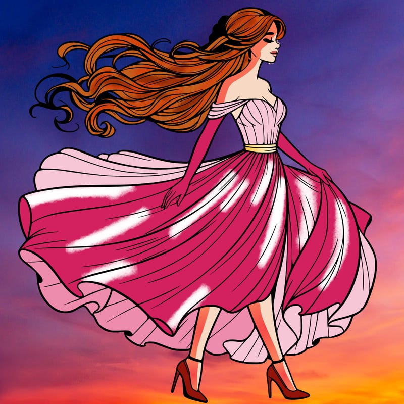 realistic woman in a dress flowing in the wind
