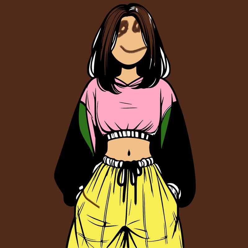 realistic girl faceless with baggy pants and a crop top