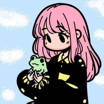 girl with long hair and a oversized shirt. and she is holding a frog