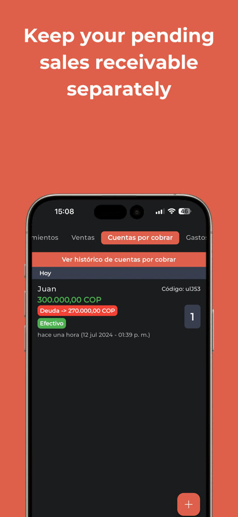 My Business Control - Interface d'application mobile pour le suivi des ventes en attente et des dettes clients dans My Business Control