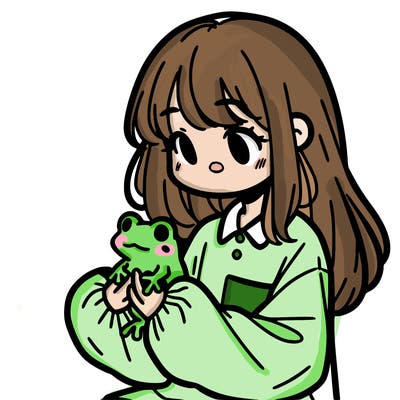 girl with long hair and a oversized shirt. and she is holding a frog