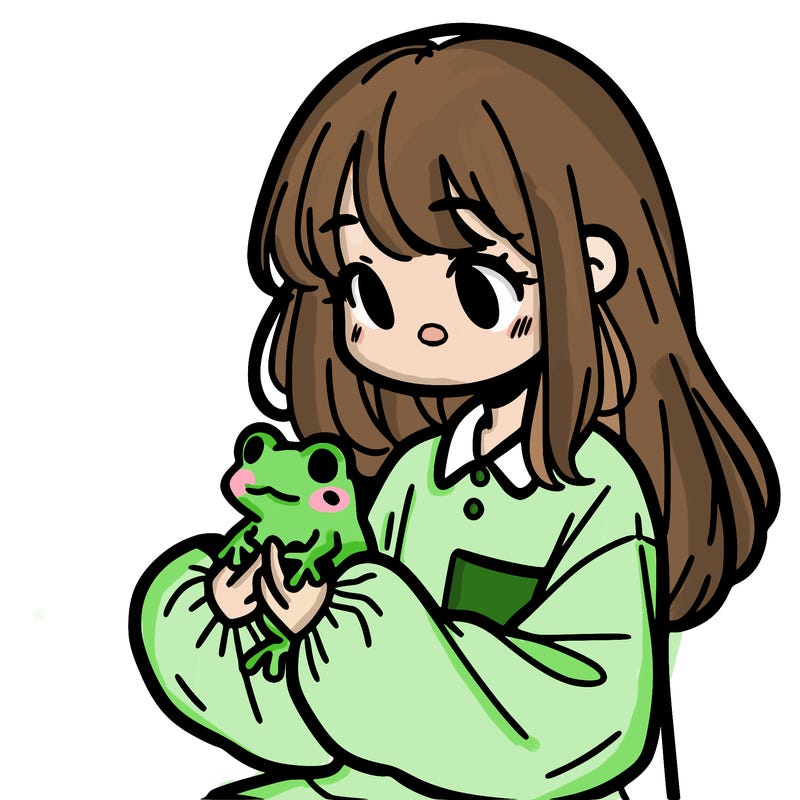 girl with long hair and a oversized shirt. and she is holding a frog