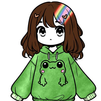 girl wearing frogging sweatshirt