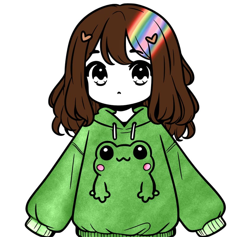 girl wearing frogging sweatshirt