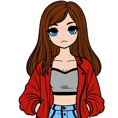 girl with long hair a crop top and a jacket