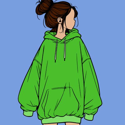 realistic girl with a oversized sweatshirt on and a bun