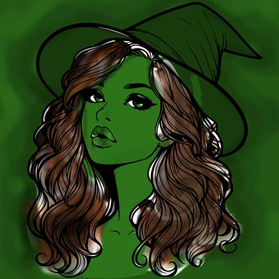 realistic witch girl with wavy hair and lips