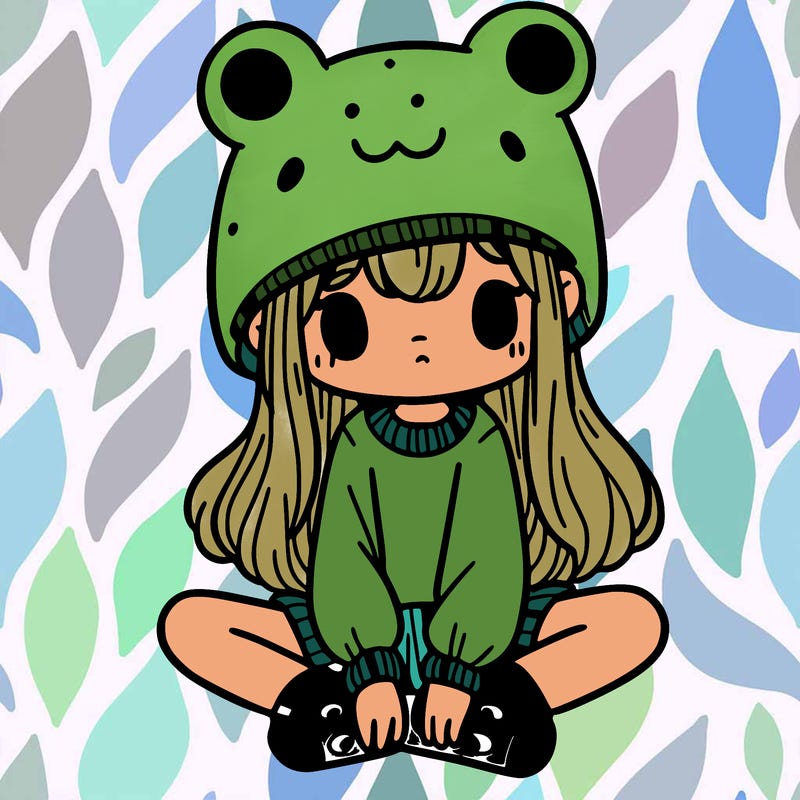 a girl wearing a frog hat and some frog socks