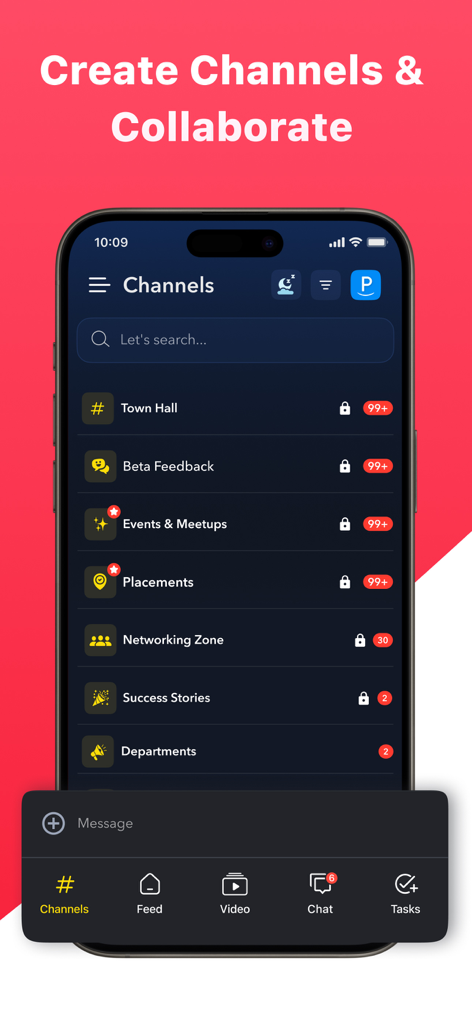 Pepul app screen showing community channels for networking and collaboration.