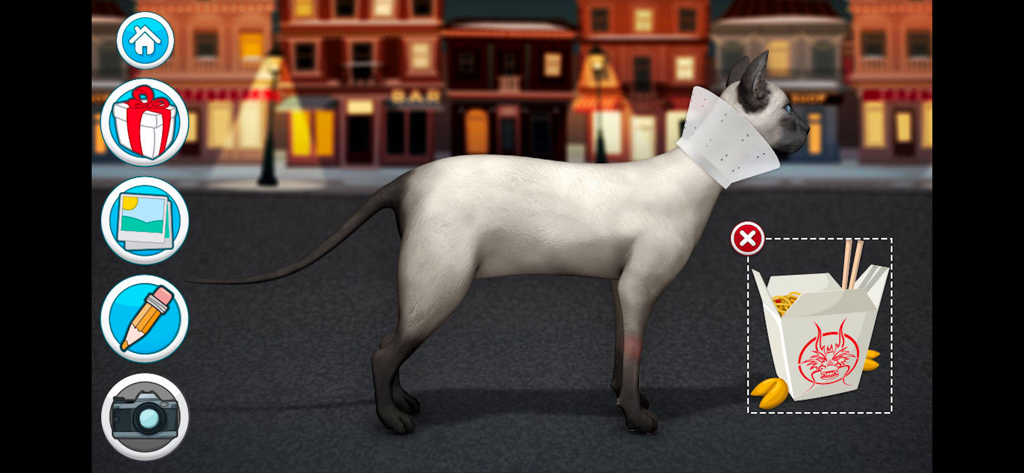 Doctor Games: Pet Vet Cat Care - A Siamese cat wearing a medical cone in the Pet Vet Cat Care game.