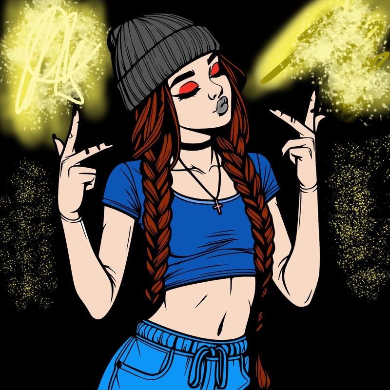 realistic teenage girl with braids and a beanie and crop top doing 🫶🏼