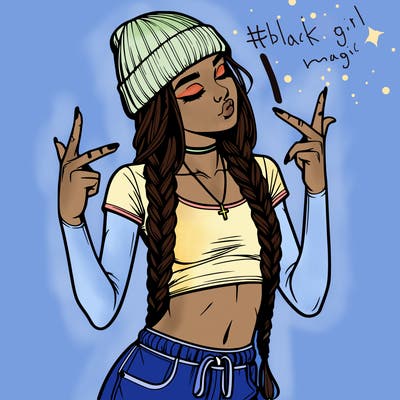 realistic teenage girl with braids and a beanie and crop top doing 🫶🏼