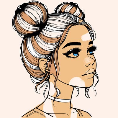 realistic girl with buns on the top of her head