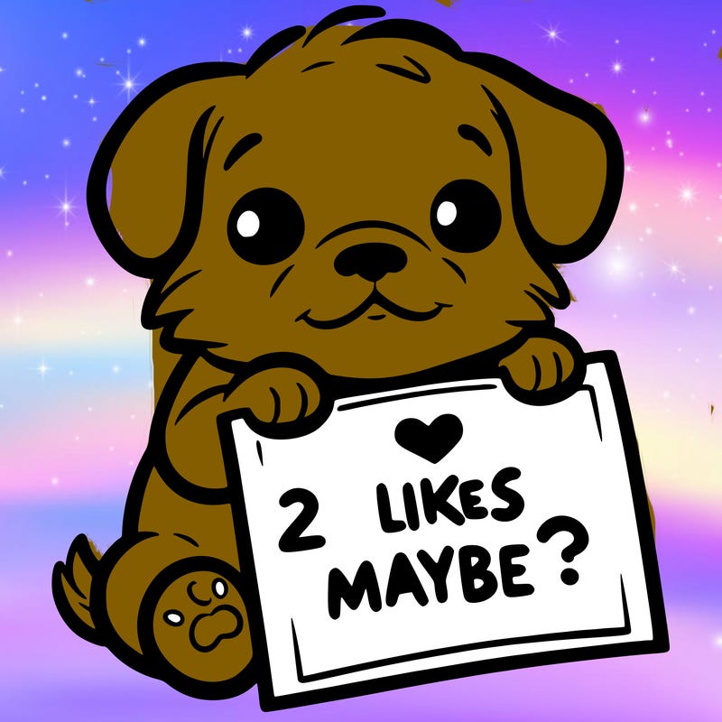 a puppy holding a sign that says 2 likes maybe?