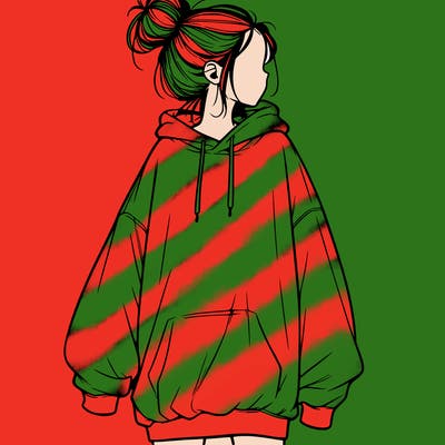 realistic girl with a oversized sweatshirt on and a bun