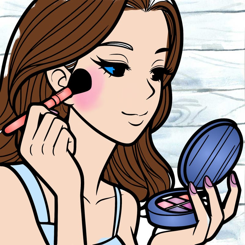 little girl putting on makeup