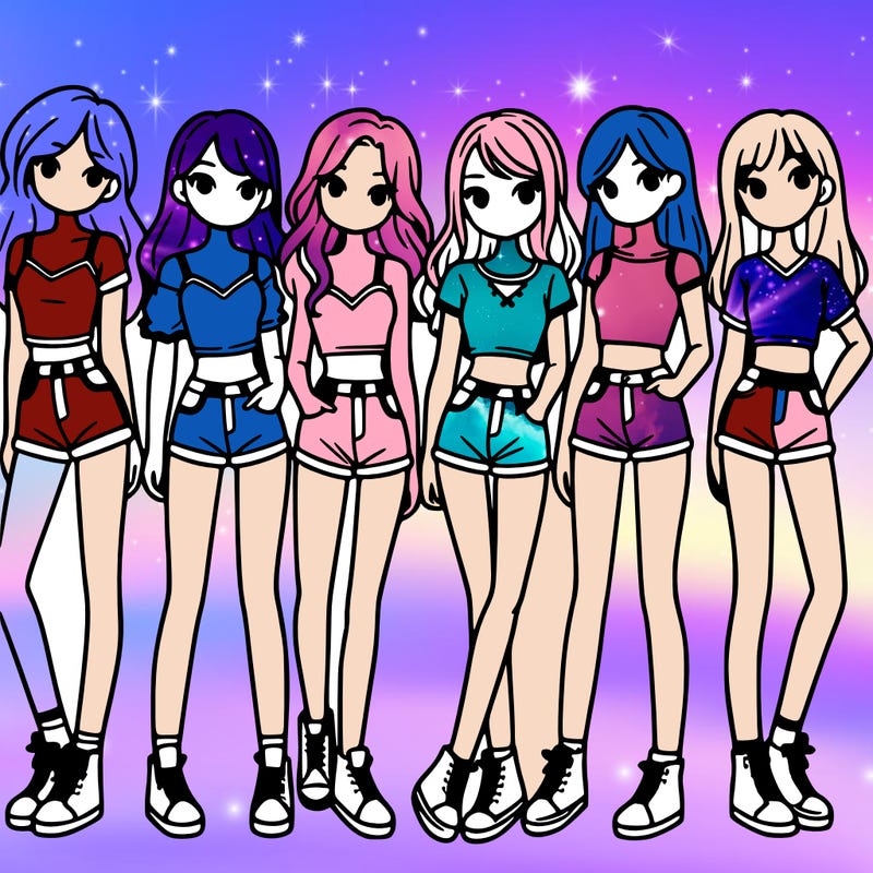 a group of girls wearing crop tops and shorts
