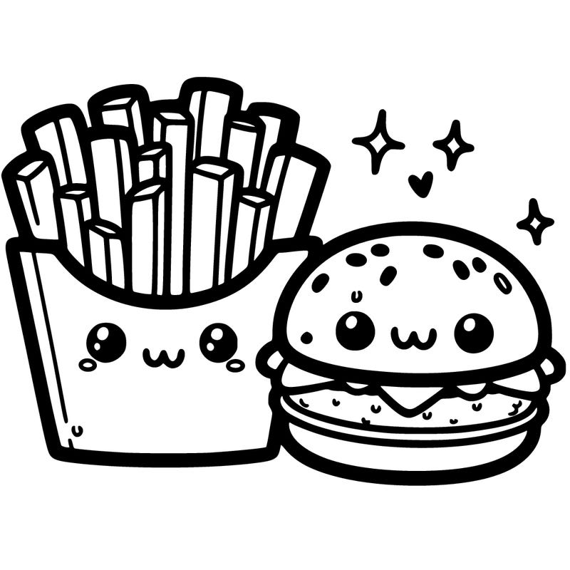 a cute fries and a burger