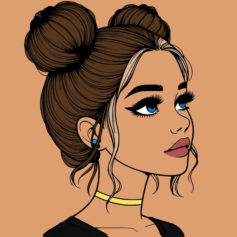 realistic girl with buns on the top of her head