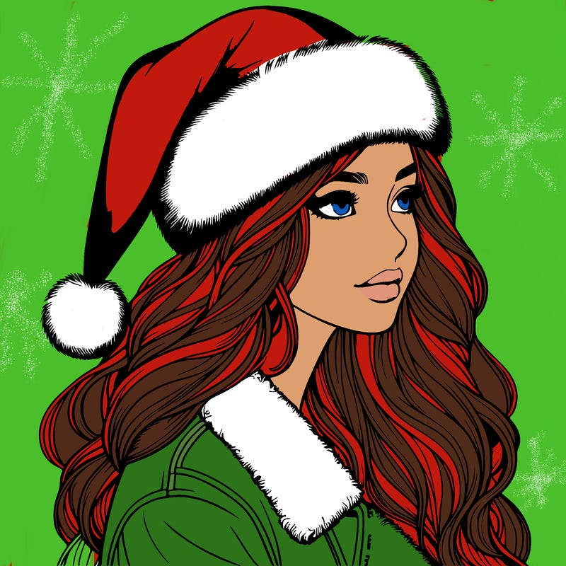 realistic girl in santa hat