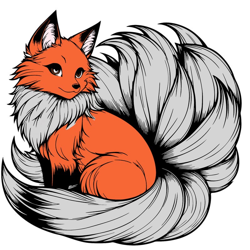 realistic detailed 9 tailed anime fox