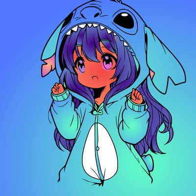 anime girl in a stitch onsie