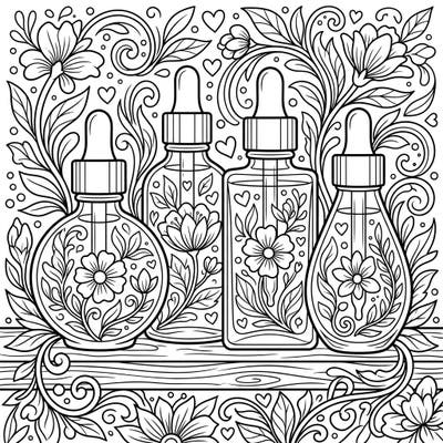 Indulge in a relaxing coloring experience with this beautiful Mother's Day design. Featuring elegantly crafted facial oil bottles surrounded by delicate florals, it's perfect for a thoughtful gift or a moment of calm.