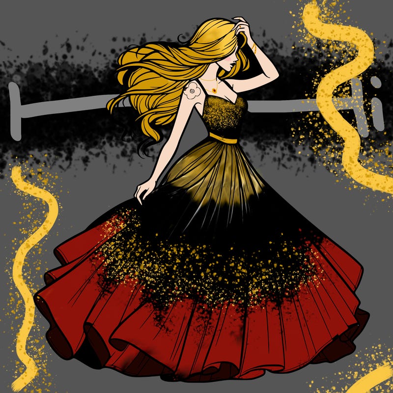 realistic woman with dress flowing in the wind